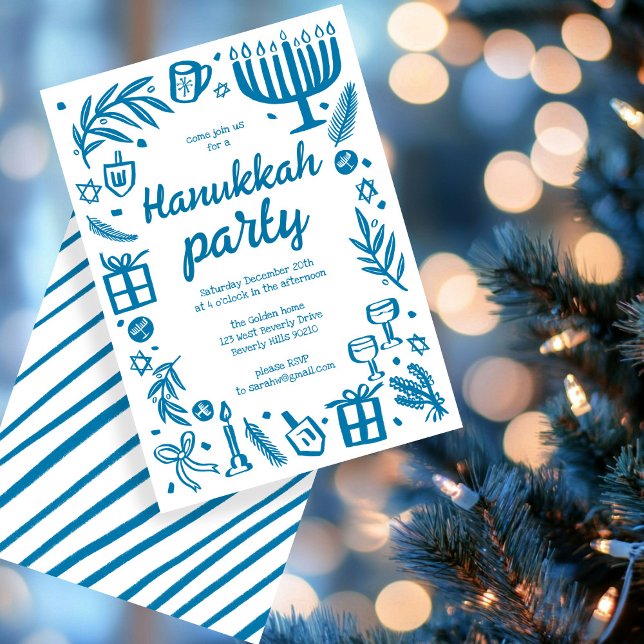 Whimsical Hanukkah Julfest Cute Anpassningsbar Inbjudningar (Whimsical Hanukkah Holiday Party Cute Custom Invitation
)