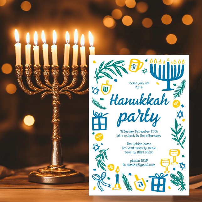 Whimsical Hanukkah Julfest Cute Anpassningsbar Inbjudningar (Whimsical Hanukkah Holiday Party Cute Custom Invitation
)