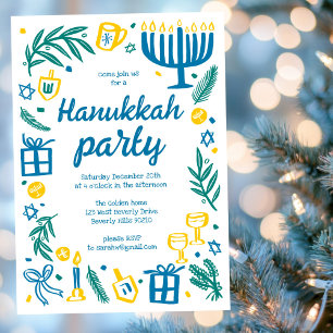 Whimsical Hanukkah Julfest Cute Anpassningsbar Inbjudningar