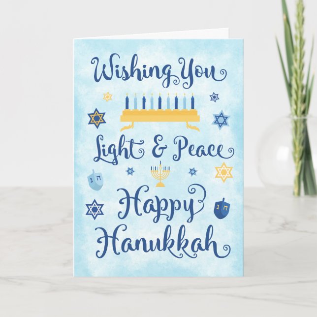 Whimsical Hanukkah Light and Peace Helgkort (Framsida)
