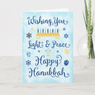 Whimsical Hanukkah Light and Peace Helgkort