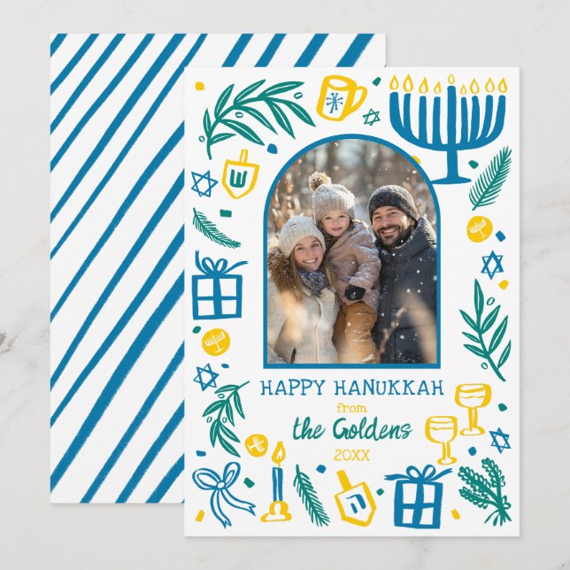 Whimsical Hanukkah Söt Anpassad Båge FOTO  Julkort (Fram/baksida)