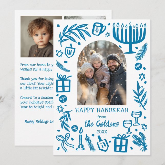 Whimsical Hanukkah Söt Anpassningsbar Båge 3 FOTO  Julkort (Fram/baksida)