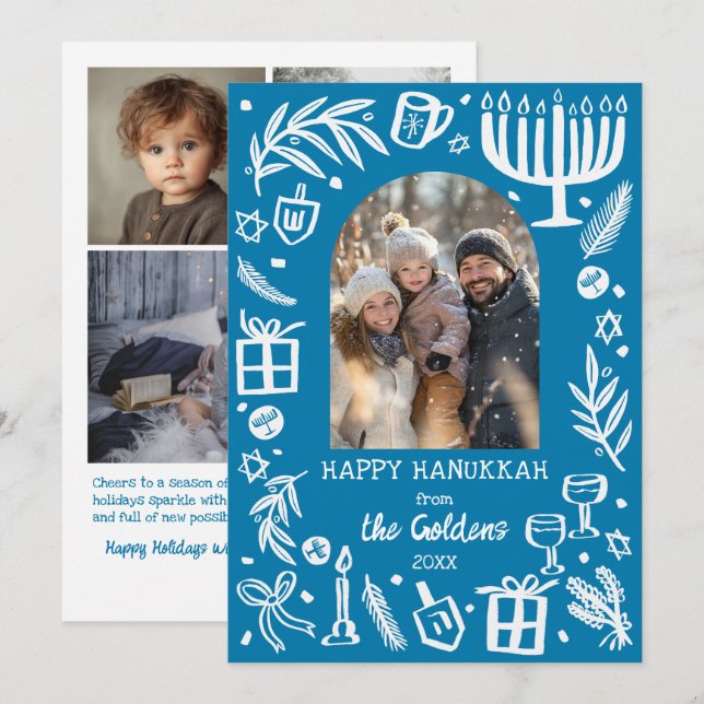 Whimsical Hanukkah Söt Anpassningsbar Båge 4 FOTO  Julkort (Fram/baksida)