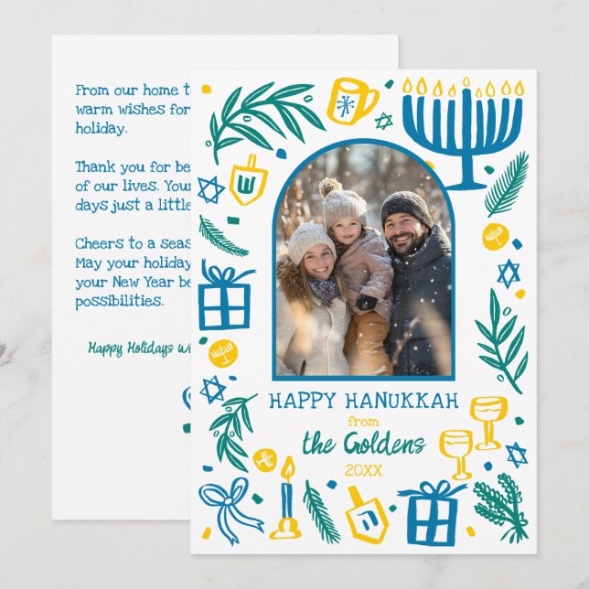 Whimsical Hanukkah Söt Anpassningsbar Båge FOTO  Julkort (Fram/baksida)