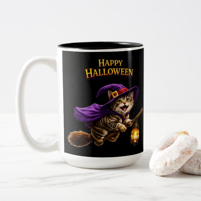 Whimsical happy Halloween two Två-Tonad Mugg (Med munk)