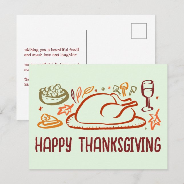 Whimsical Happy thanksgiving Friendsgiving Anpassn Vykort (Fram/baksida)