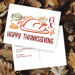 Whimsical Happy thanksgiving Friendsgiving Anpassn Vykort