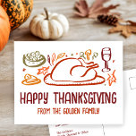 Whimsical Happy thanksgiving Friendsgiving Anpassn Vykort<br><div class="desc">Söt vykort för perfekt att önska happy thanksgiving till familj, vänner eller kolleger! Hand skapade konst åt dig! Perfekt för en Thanksgiving helgdag eller Friendsgiving - ändra texten efter dina behov. FULLT ANPASSADE! Klicka på "Anpassa" ovan om du vill redigera texten på framsidan och baksidan. Klicka på "Redigera med verktyg"...</div>