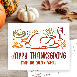 Whimsical Happy thanksgiving Friendsgiving Anpassn Vykort