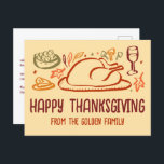 Whimsical Happy thanksgiving Friendsgiving Anpassn Vykort<br><div class="desc">Söt vykort för perfekt att önska happy thanksgiving till familj, vänner eller kolleger! Hand skapade konst åt dig! Perfekt för en Thanksgiving helgdag eller Friendsgiving - ändra texten efter dina behov. FULLT ANPASSADE! Klicka på "Anpassa" ovan om du vill redigera texten på framsidan och baksidan. Klicka på "Redigera med verktyg"...</div>