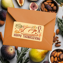 Whimsical Happy thanksgiving Friendsgiving Sticker Adressetikett