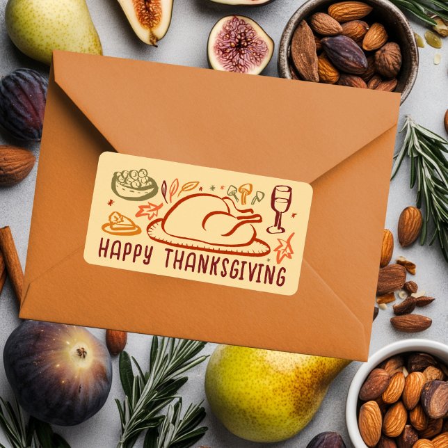 Whimsical Happy thanksgiving Friendsgiving Sticker Adressetikett (Whimsical Happy Thanksgiving Friendsgiving Autumn Fall Cute CUSTOM Sticker
)