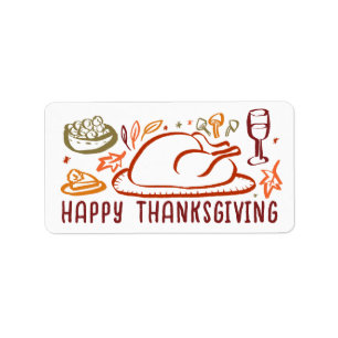 Whimsical Happy thanksgiving Friendsgiving Sticker Adressetikett