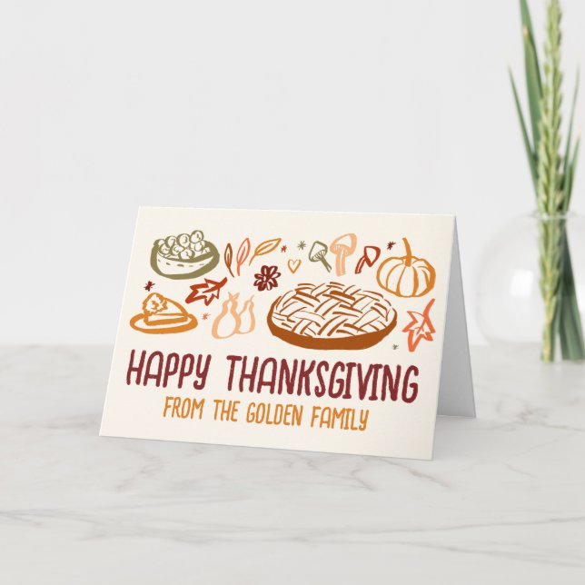 Whimsical Happy thanksgiving Friendsgiving Vegan Kort (Framsida)