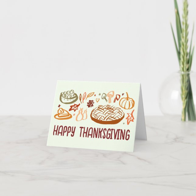 Whimsical Happy thanksgiving Friendsgiving Vegan Kort (Framsida)