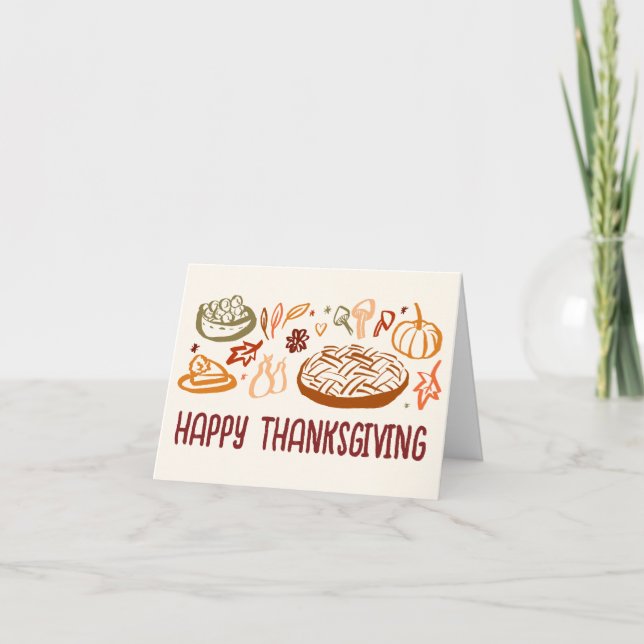 Whimsical Happy thanksgiving Friendsgiving Vegan Kort (Framsida)