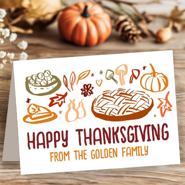 Whimsical Happy thanksgiving Friendsgiving Vegan Kort (Whimsical CUSTOM Happy Thanksgiving Friendsgiving Vegan Vegetarian Card
)