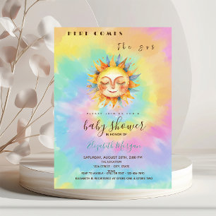 Whimsical Här Kommer Solen Tie Dye Baby Shower Inbjudningar