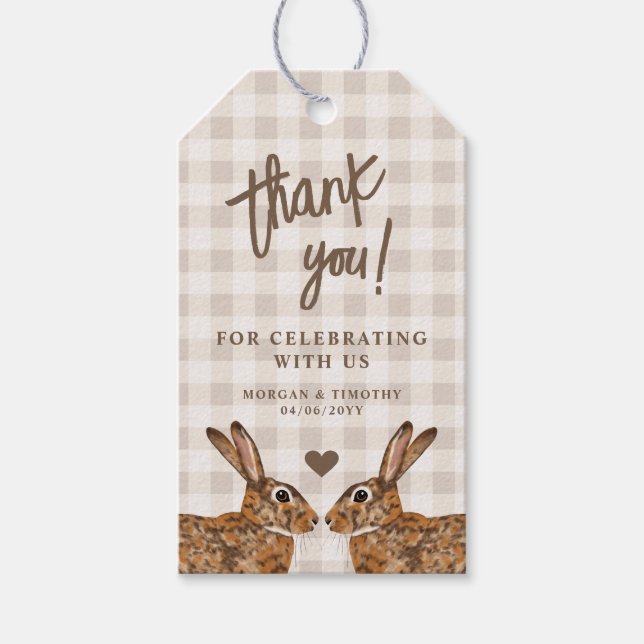 Whimsical Hare Kaniner I Kärlek Bröllop Tack Presentetikett (Framsidan)