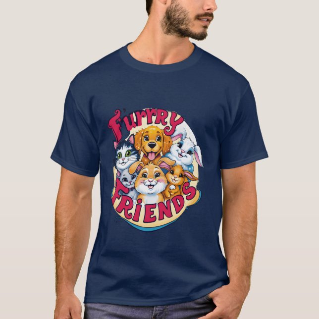 Whimsical Hårig Friends Vibrant Pet Assions fam T Shirt (Framsida)