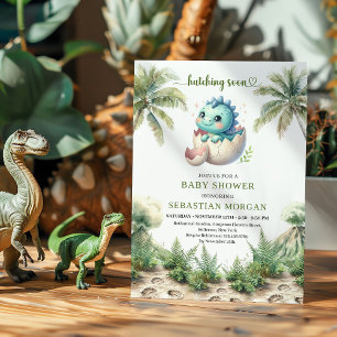 Whimsical Hatching Soon Dinosaur BarnkortsKort Inbjudningar