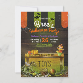 Whimsical Haunted Antika Leksaker Halloweenfest Inbjudningar