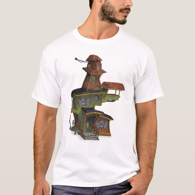 Whimsical Haunted House Illustration T Shirt (Framsida)