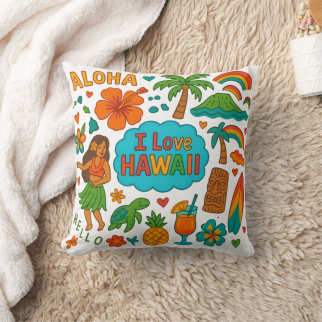 Whimsical Hawaii Retro Resemärken för Resor Kudde (Filt)
