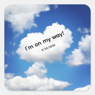 Whimsical Heart Cloud I'm On My Way Baby Shower Fa Fyrkantigt Klistermärke