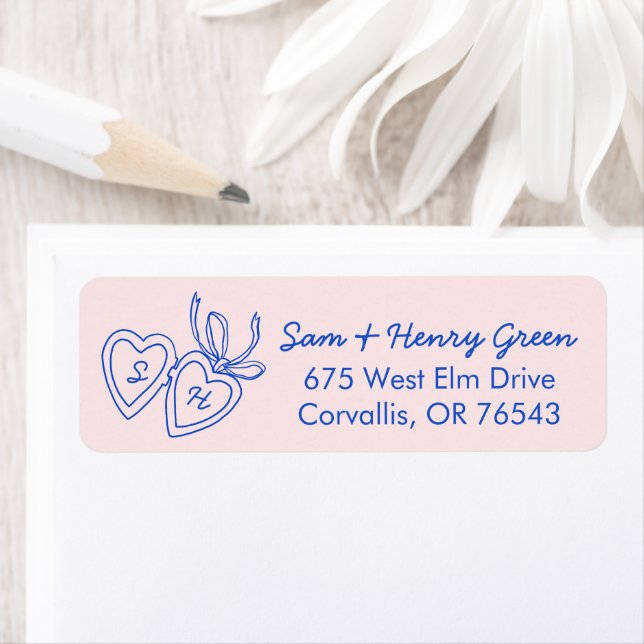 Whimsical Heart Locket Doodle CUSTOM Return Addres Returadress Etikett (Insitu)