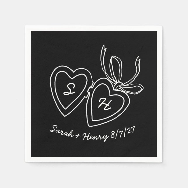 Whimsical Heart Locket Doodle Sketch Modern ANPASS Pappersservett (Framsidan)