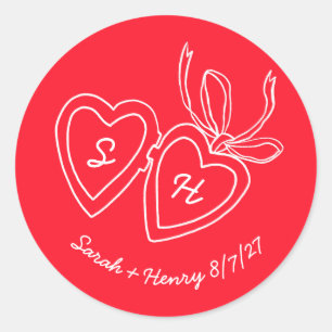 Whimsical Heart Locket Doodle Sketch Modern ANPASS Runt Klistermärke