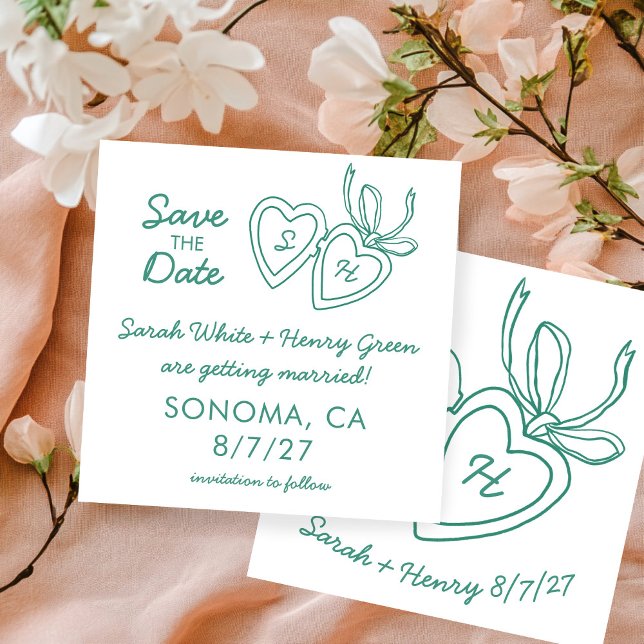 Whimsical Heart Locket Doodle Sketch Modern ANPASS Spara Datumet (Whimsical Heart Locket Doodle Sketch Modern CUSTOM Save The Date Square Card
)