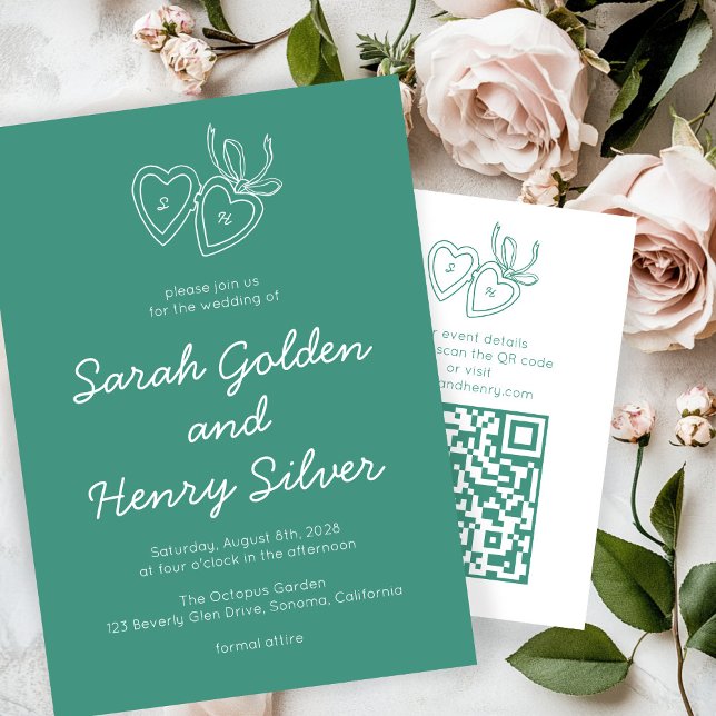 Whimsical Heart Locket Doodle Sketch Modern CUSTOM Inbjudningar (Whimsical Heart Locket Doodle Sketch Modern CUSTOM Hand-drawn Invitation
)