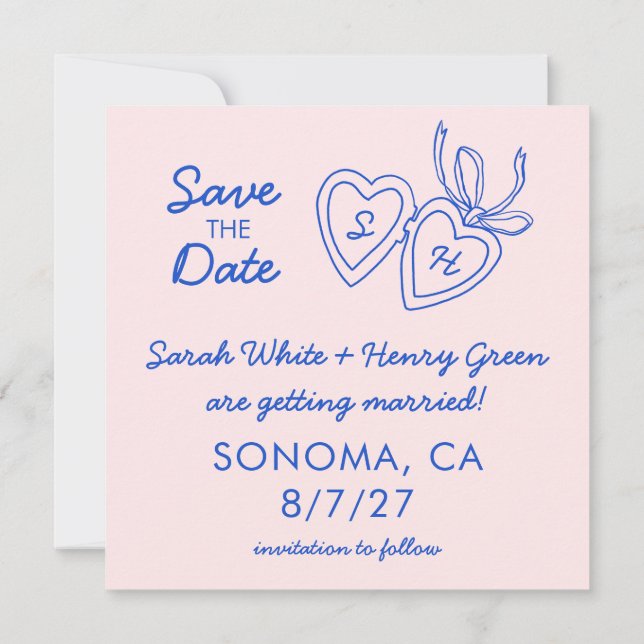 Whimsical Heart Locket Doodle Sketch Modern CUSTOM Spara Datumet (Baksida)