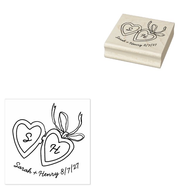 Whimsical Heart Locket Doodle Sketch Modern CUSTOM Stämpel (Stämplad)