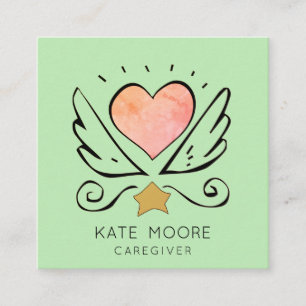 Whimsical Heart Vingar Caregiver Fyrkantigt Visitkort