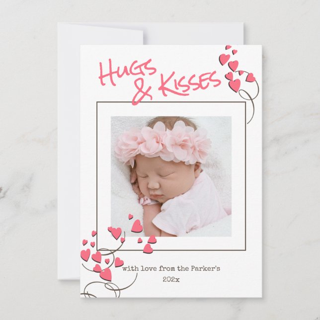 Whimsical Hearts Hugs och Kisses Valentine Julkort (Framsida)