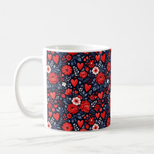 Whimsical Hearts och blommor Kaffemugg (Vänster)
