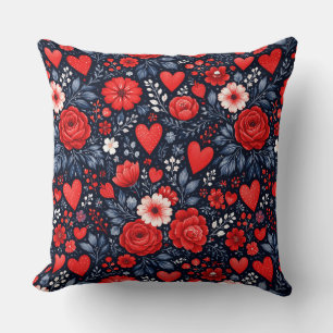 Whimsical Hearts och blommor Kudde