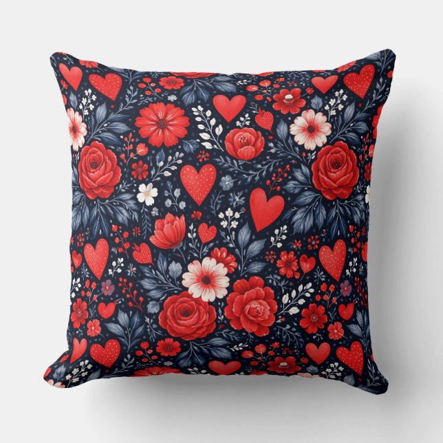 Whimsical Hearts och blommor Kudde (Framsida)