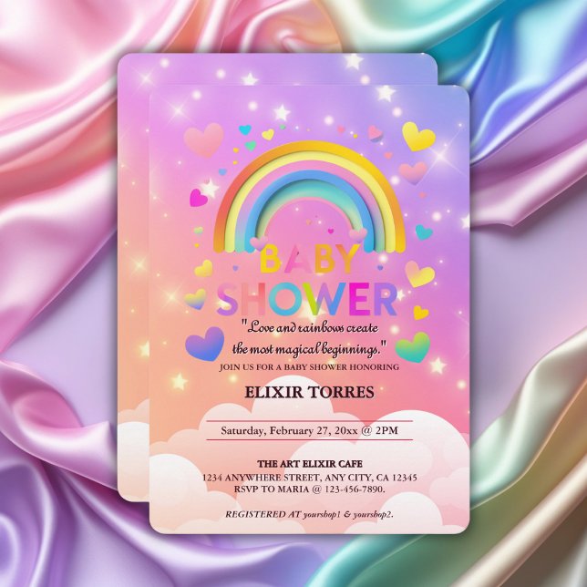 Whimsical Hearts & Rainbows Baby Shower-inbjudan Inbjudningar (Skapare uppladdad)
