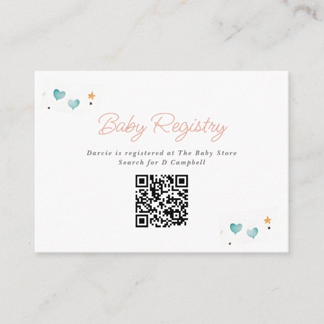 Whimsical Hearts & Stars Baby Registry QR-kod Tilläggskort (Framsida)