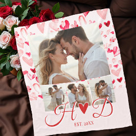 Whimsical Hearts Valentine Monogram Photo Collage Fleecefilt