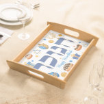 Whimsical Hebrew Hanukkah Tray Menorah & Donuts Frukostbricka<br><div class="desc">Öka någons Helgdag. med denna djärva design. Denna Hanukkah-bricka kommer att belysa mottagaren. Det är perfekten för att skapa en festlig Hanukkah/Chanukah Party bord. Ett underbart ställe för de där munkarna! Vitaktigt färgat Chanukah inslag - inklusive Jelly Donuts, Dreidels, Wrapped Gifts, Guld Mynt och David Stars - omger ord CHANUKAH...</div>