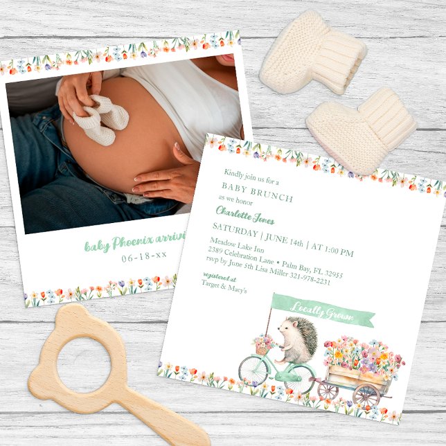 Whimsical Hedgehog Baby Shower Photo-inbjudan Inbjudningar (Whimsical Hedgehog Baby Shower Invitation)