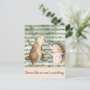 Whimsical Hedgehog & Beaver Dance Vykort