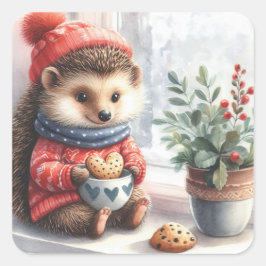 Whimsical Hedgehog Blommigt Cookies Valentine Fyrkantigt Klistermärke
