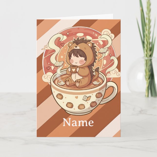 Whimsical Hedgehog Coffee Greeting Card Kort (Framsida)